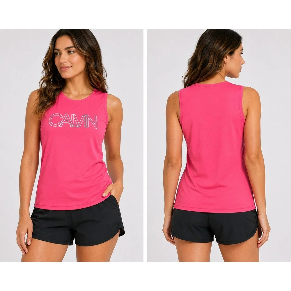 Calvin Klein Swimwear Pink Logo Rash Guard Tank Top UPF 40+ Womens Medium
